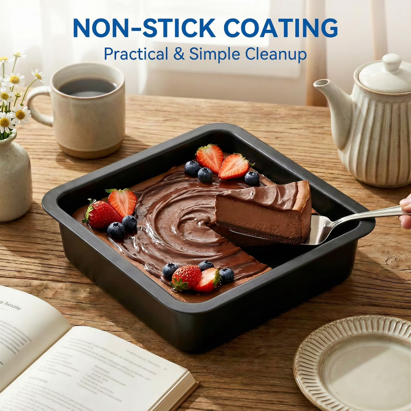 8 Inch Square Non-Stick Bake Pan, Rustproof Construction for Cakes & Lasagna, Dishwasher Safe & Easy Clean