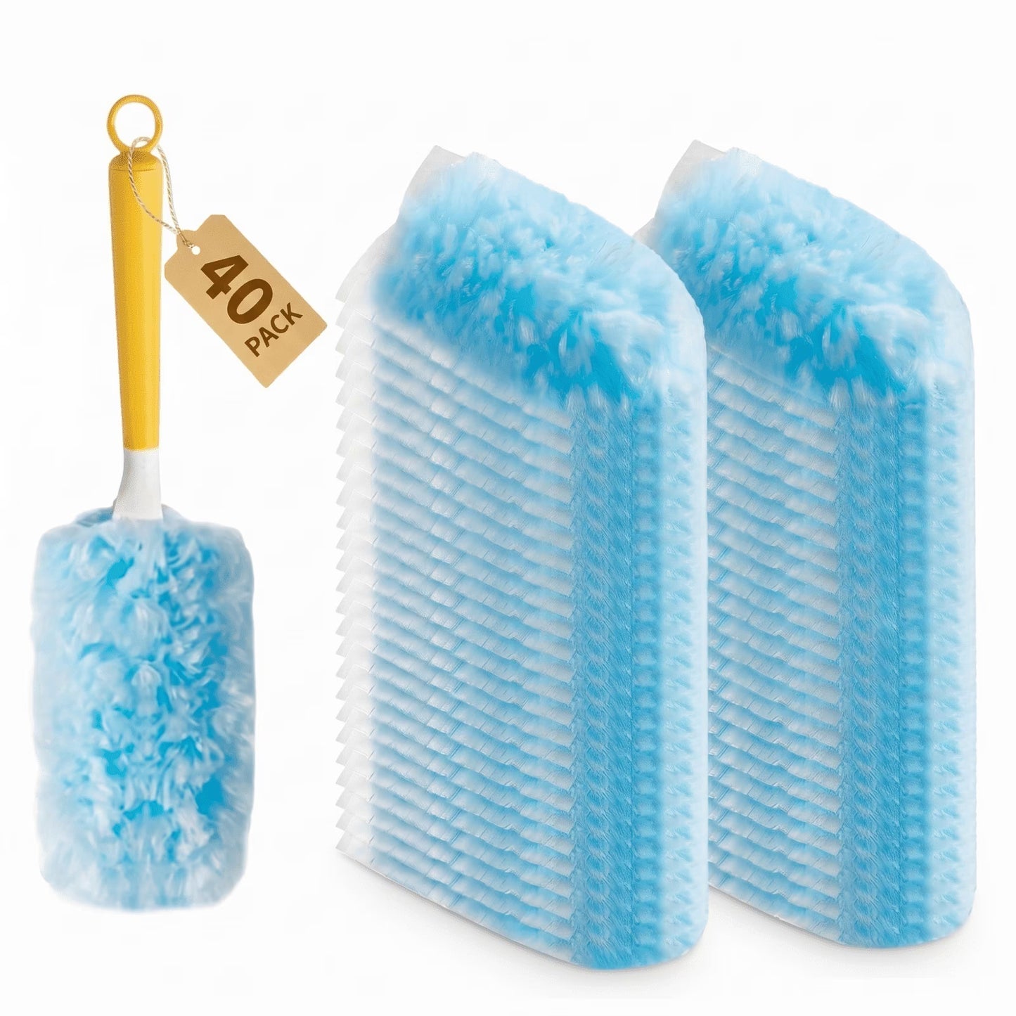 41 Piece Electrostatic Duster Kit, Short Handle with 40 Disposable Duster Refills, Thick 360 Degree Microfiber Duster for Home Office, Corners and Walls