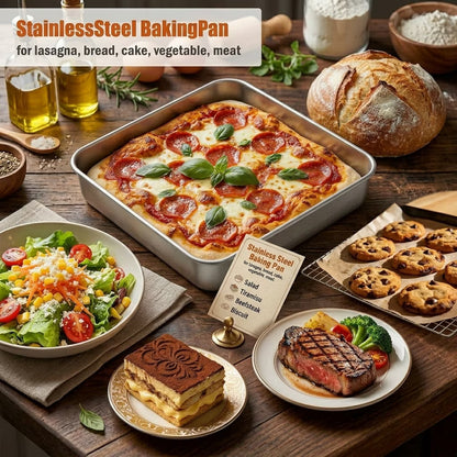 Stainless Steel 8 x 8 Baking Pan with Lid and Rack, Square Cake Pan for Brownies, Casseroles and Cakes, 8 Inch Square Baking Pan, Square Baking Dish for Toaster Oven