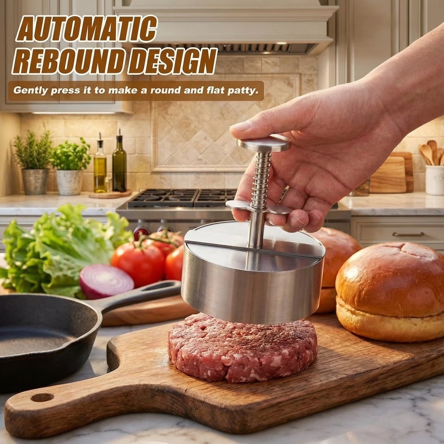 4.5 inch Stainless Steel Burger Patty Press, Round Burger Maker Press, Hamburger Press for Kitchen BBQ & Sandwich, Hamburger Patty Press