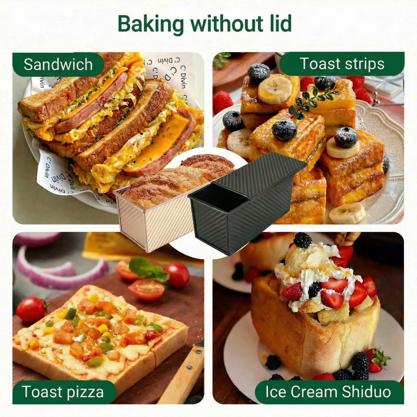 1lb & 2.2lb Pullman Bread Pan Set with Covers - Toolkit Included, Square Loaf Molds for Sandwich Bread & Sourdough, Complete Baking