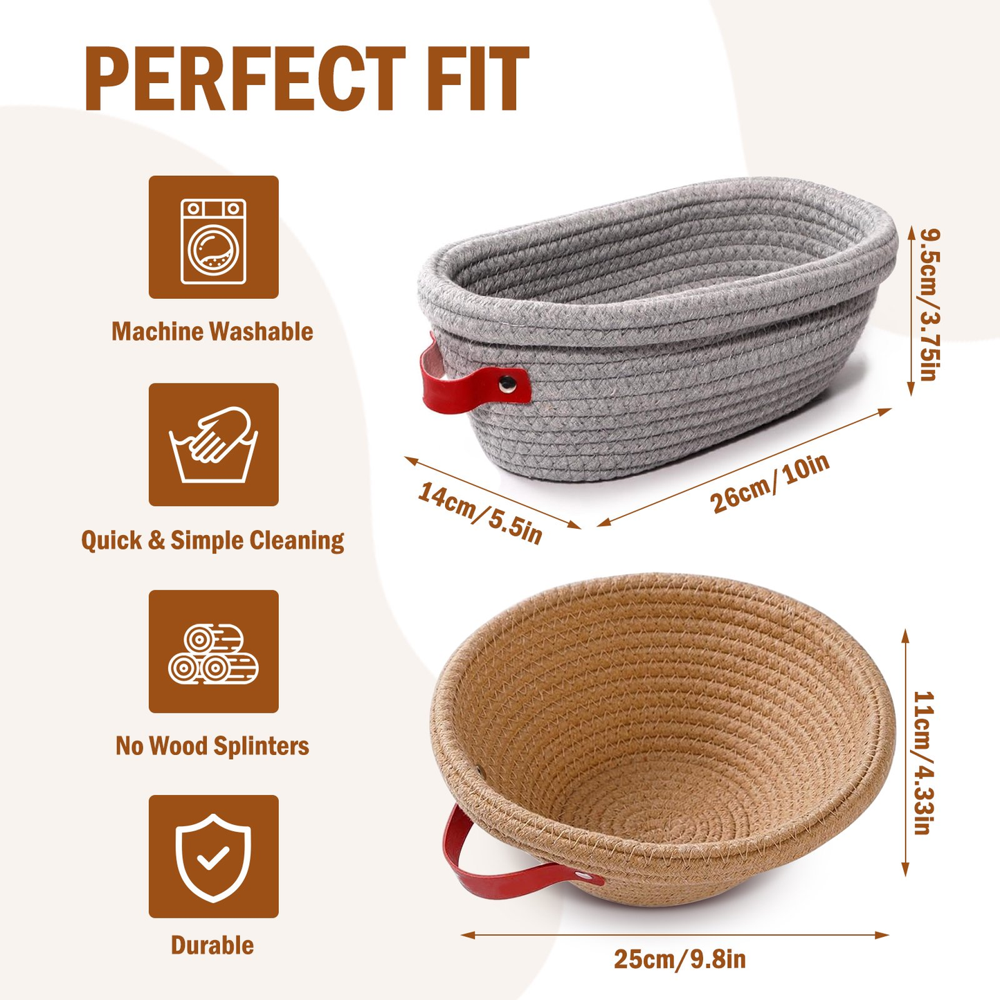 2-Piece Banneton Proofing Basket Kit, Round & Oval Dough Fermentation Baskets with Liners & Covers for Sourdough Baking