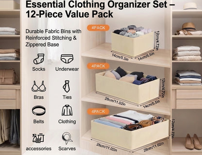 Drawer Organizers Clothes, Closet Organizers and Drawer Dividers for Clothes, Foldable Fabric Clothing Organizers for Dresser Drawers, 12 Pack