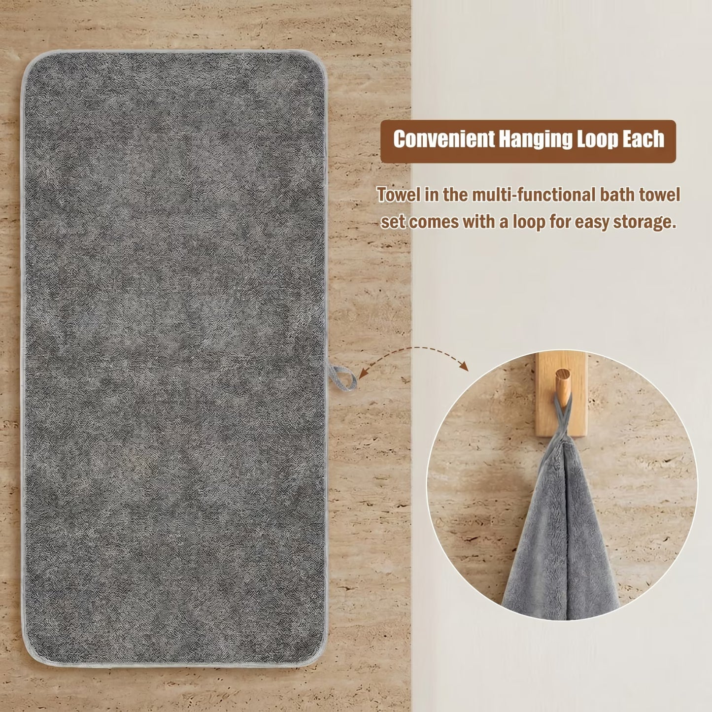2-Pack Gray Cotton Bath Towels — 27×54 Inch Large Towel Set for Bathroom, Gym & Travel, Soft Terry Weave