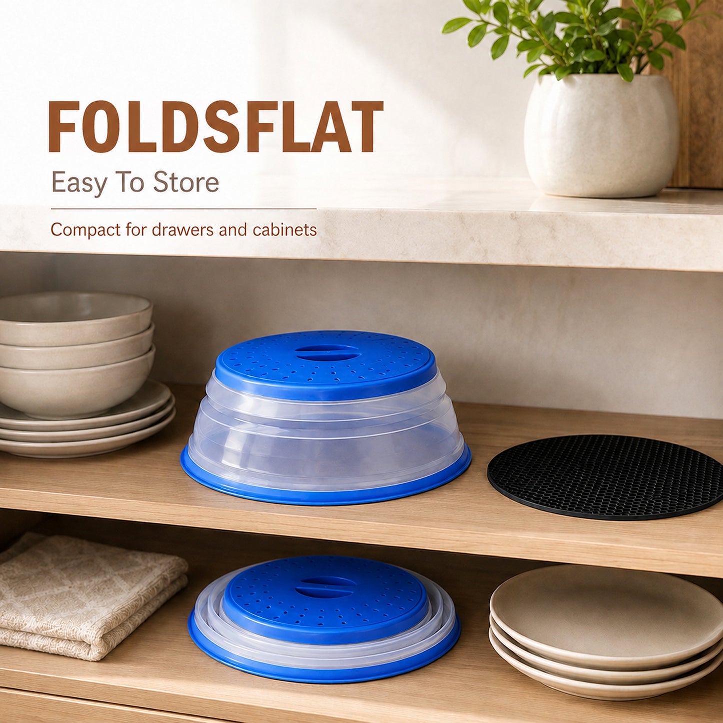 Collapsible Microwave Food Cover, Microwave Splatter Guard with Steam Vent, Dishwasher Safe Kitchen Plate Cover, 2 Pack Blue