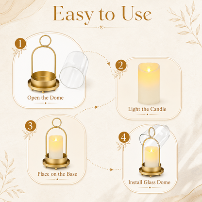 Hurricane Glass Candle Holders Set of 2, 5" & 4" Metal Candle Holder with Glass Dome, Candle Lantern for Pillar Candles, Table Centerpiece Home Decor