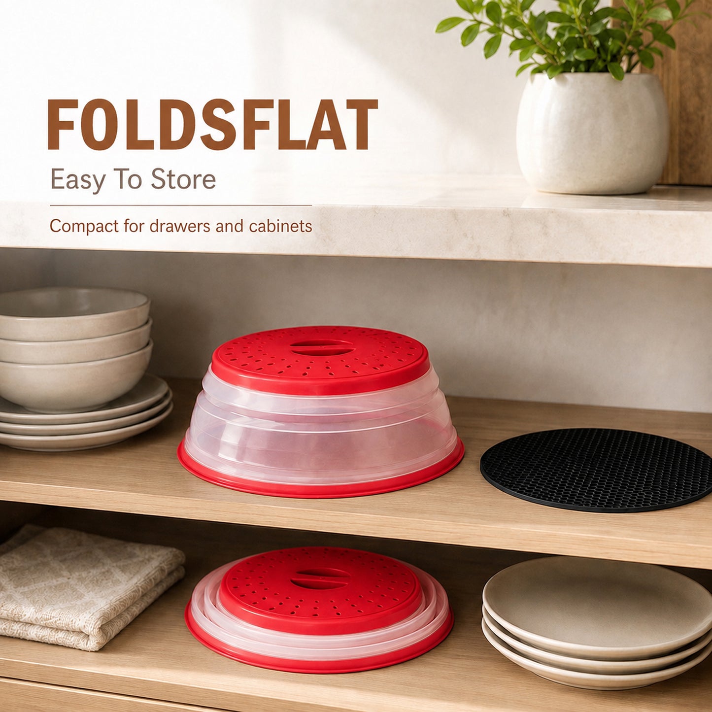 Collapsible Microwave Food Cover, Microwave Splatter Guard with Steam Vent, Dishwasher Safe Kitchen Plate Cover, 2 Pack Red