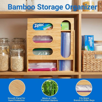Bamboo Ziplock Bag Organizer for Kitchen Drawer, 4 Slot Storage Holder Fits Gallon Quart Sandwich Snack Bags