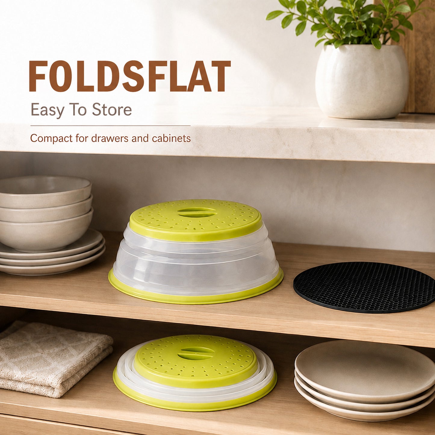 Collapsible Microwave Food Cover, Microwave Splatter Guard with Steam Vent, Dishwasher Safe Kitchen Plate Cover, 2 Pack Green