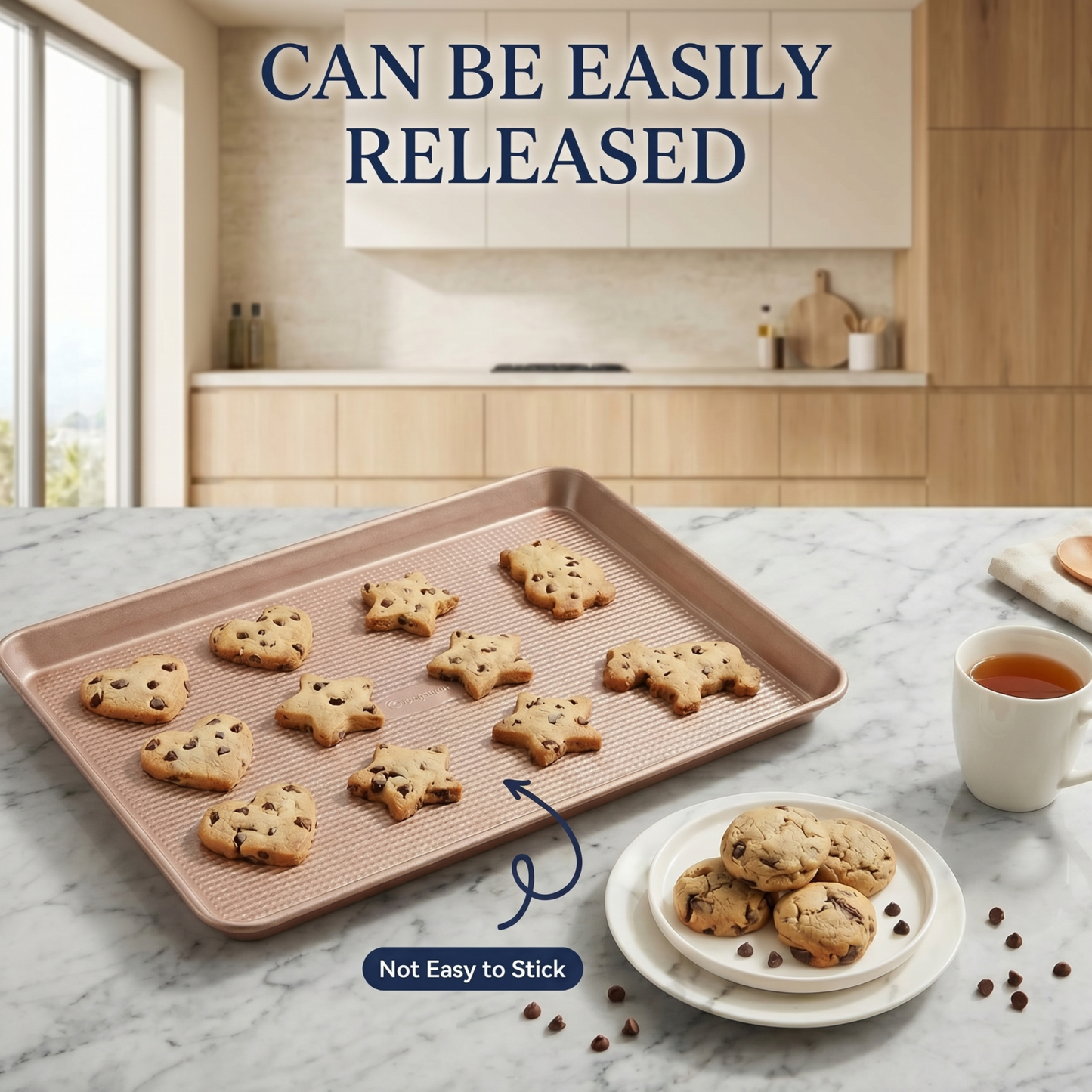 3-Piece Gold Baking Sheet Set – Nonstick Carbon Steel with Brush & Scraper, Half, Jelly Roll & Quarter Sizes