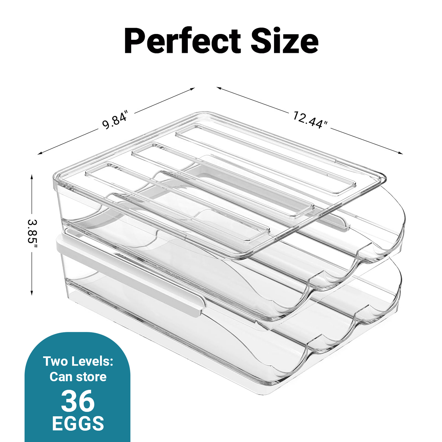 36-Count 2-Tier Rolling Egg Holder, Clear Plastic Stackable Egg Container with Lid
