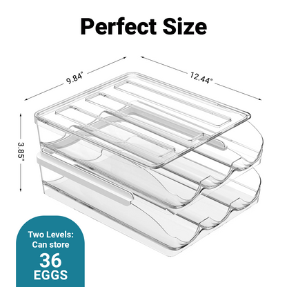 36-Count 2-Tier Rolling Egg Holder, Clear Plastic Stackable Egg Container with Lid