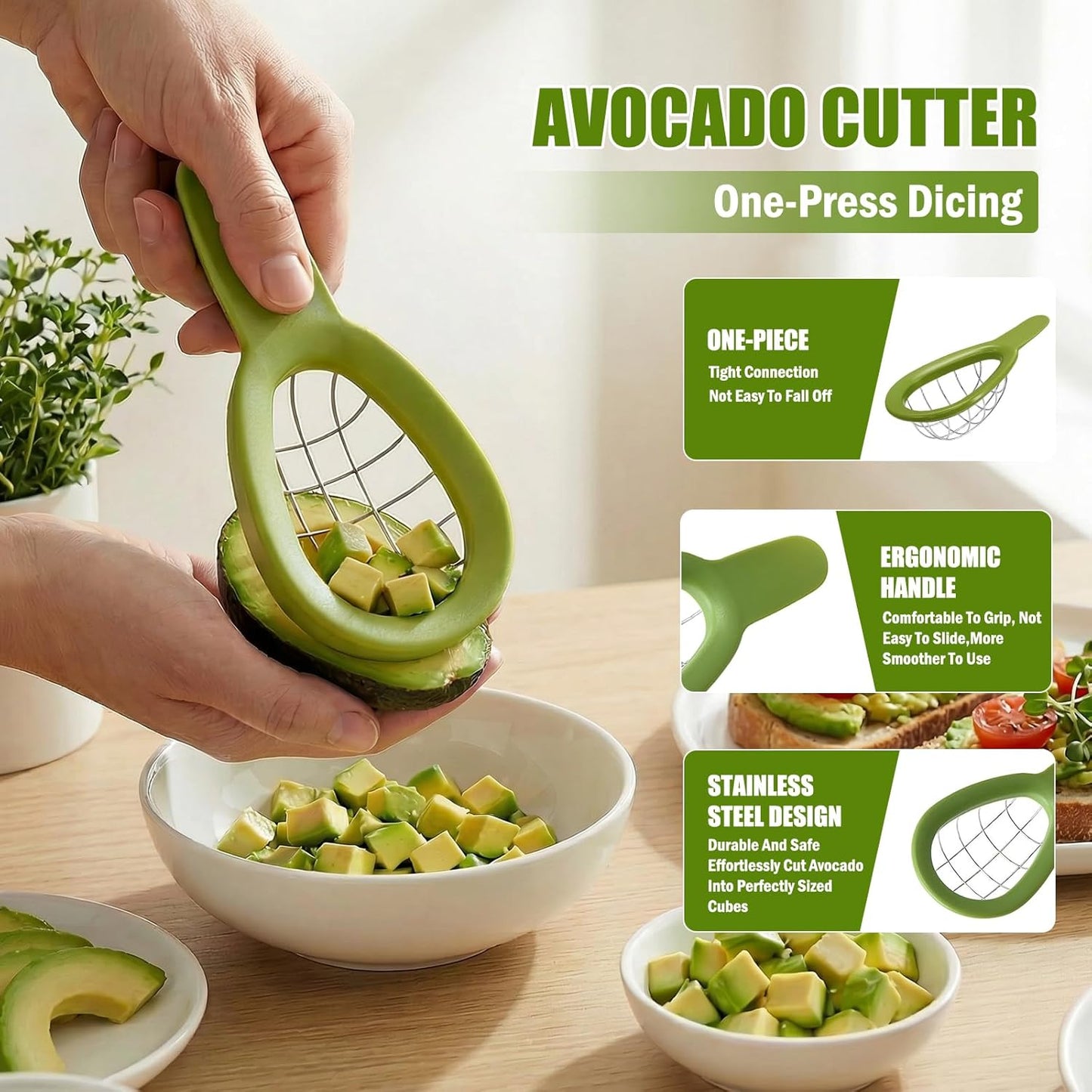 Avocado 3-Piece Kitchen Tool Set with Slicer Cutter & Airtight Storage Container, Dishwasher Safe
