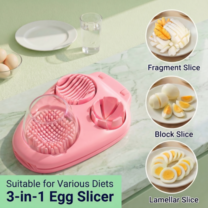 Versatile Hard Boiled Egg Slicer, Durable Egg Cutter for Hard Boiled Eggs and Mushrooms, Kitchen Gadget Egg Slicer Stainless Steel Design for Fruits, Pink