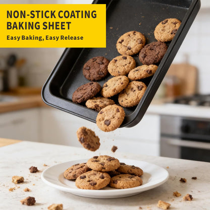 Baking Sheet Pan Set, Nonstick Stackable Multi-Depth Oven Bakeware, Black Rectangle Baking Pans, Rust & Warp Proof, Easy Clean (3-Piece)