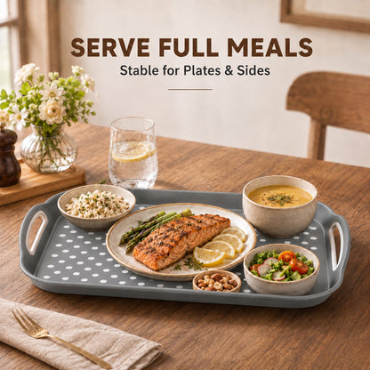 Non Slip Serving Tray with Handles, Rubber Gripped Lap Food Trays for Eating, Dishwasher Safe, Ideal for Breakfast, Snack, Fruit, Dessert, Beverage & Dinner (1 pack Grey)