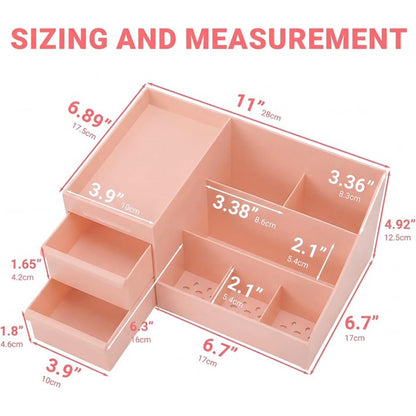 Pink Makeup Organizer with Drawers, Large Capacity Cosmetic Storage for Vanity or Bathroom Countertop, Multi-Compartment Organizer for Skincare, Lipstick & Palettes, 1 Pack