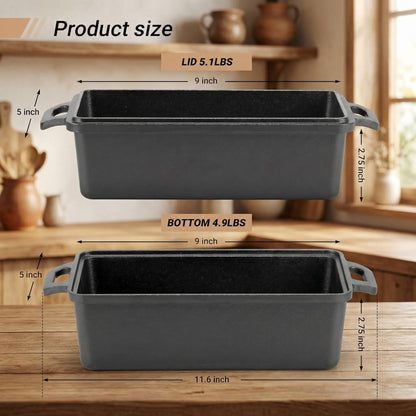 2Pcs Bread Loaf Pan for Homemade Bread, 9x5 inch Cast Iron Loaf Pan with Lid, Dutch Oven for Bread Baking, Sourdough Bread Baking Supplies, Even Heat Bakeware Set
