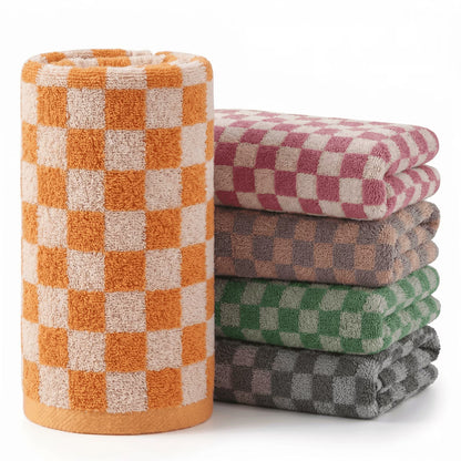 5-Pack Checkered Cotton Towels — 13×29 Inch Absorbent Towel Set for Bathroom, Kitchen & Gym, Multicolor