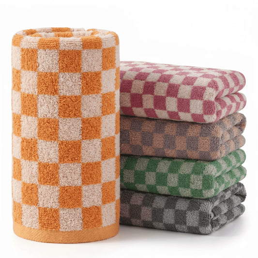 5-Pack Checkered Cotton Towels — 13×29 Inch Absorbent Towel Set for Bathroom, Kitchen & Gym, Multicolor