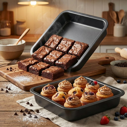 8 Inch Square Non-Stick Bake Pan, Rustproof Construction for Cakes & Lasagna, Dishwasher Safe & Easy Clean