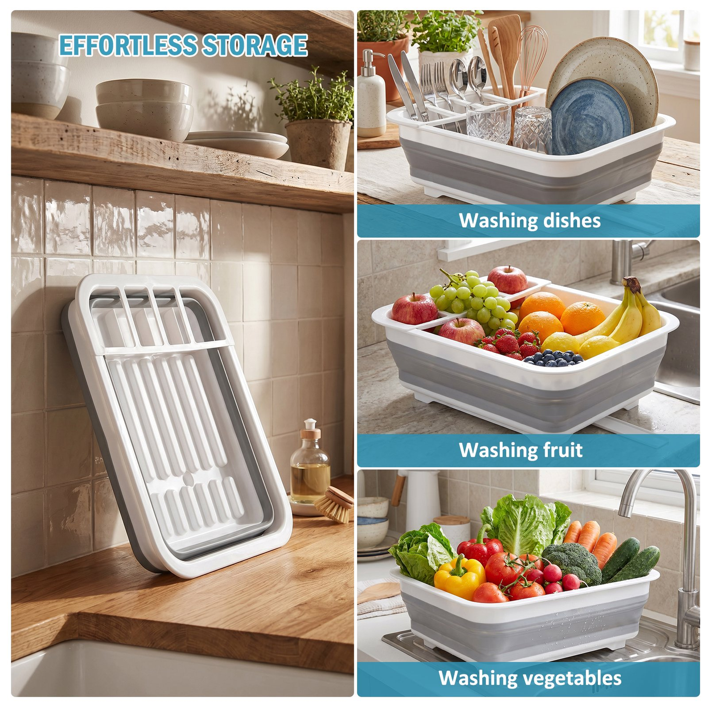 Collapsible Dish Drying Rack – Rustproof Foldable RV Dish Drying Rack with Utensil Holder, 360° Drainage, Space-Saving for Kitchen, Camping, BBQ & Boats