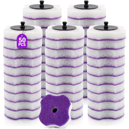 50PC Toilet Bowl Wand Refills, Replacement Heads for Bathroom Washroom Cleaning Pads, Disposable Toilet Brush Refills, Lavender Purple