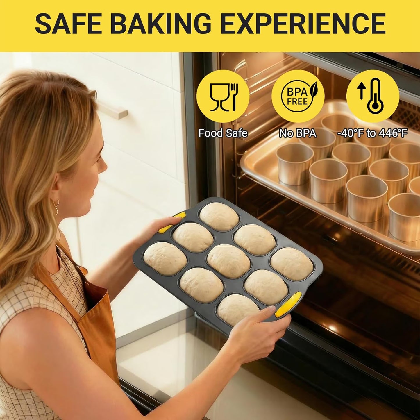 3 Pack Silicone Baguette Bread Pan, Nonstick French Bread & Hot Dog Bun Mold, Foldable Loaf Baking Pan for Hoagie Rolls, Easy Release, Dishwasher Safe, Gray