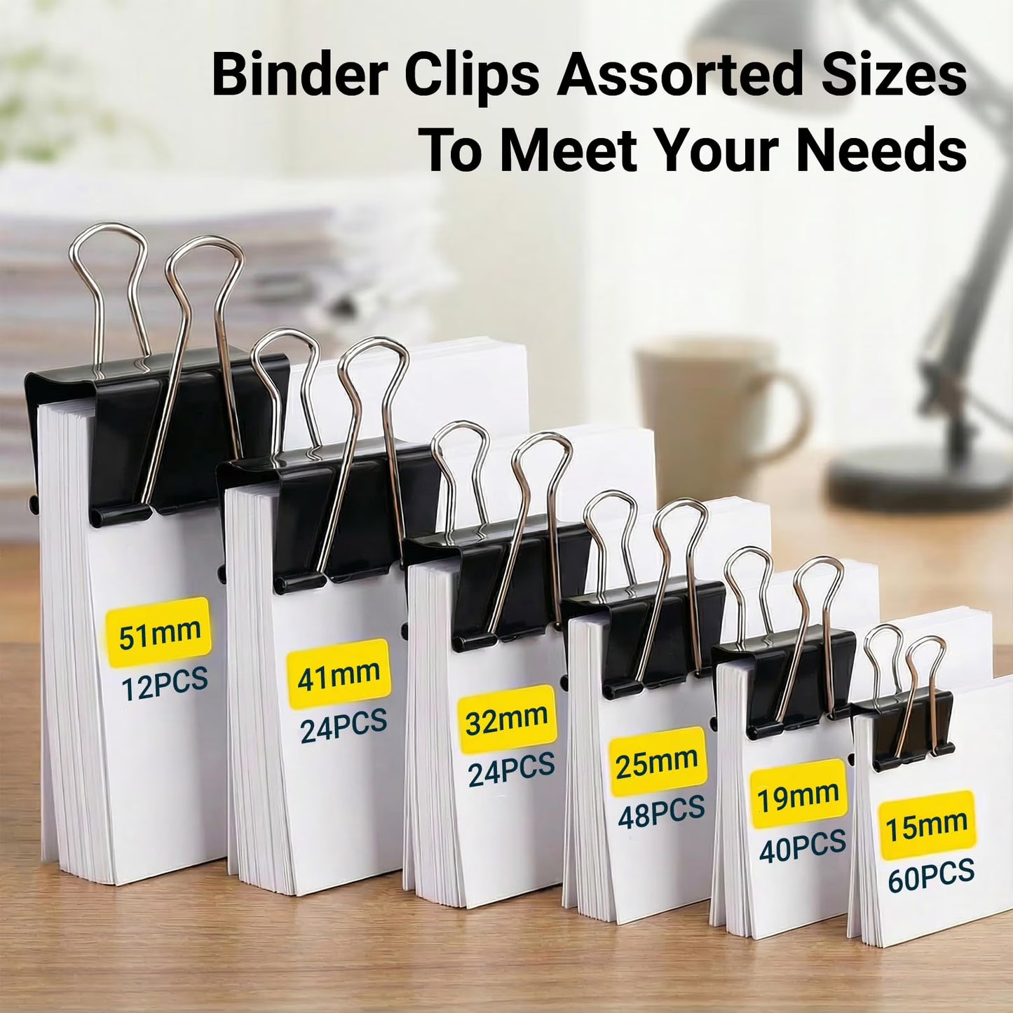 208-Pack Binder Clips, 6 Assorted Sizes Metal Paper Clips with Storage Boxes for Office &amp; Home Organization