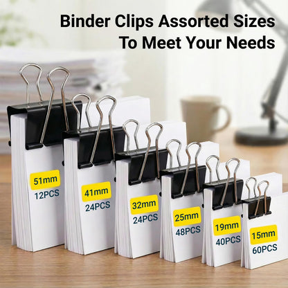 208-Pack Binder Clips, 6 Assorted Sizes Metal Paper Clips with Storage Boxes for Office &amp; Home Organization