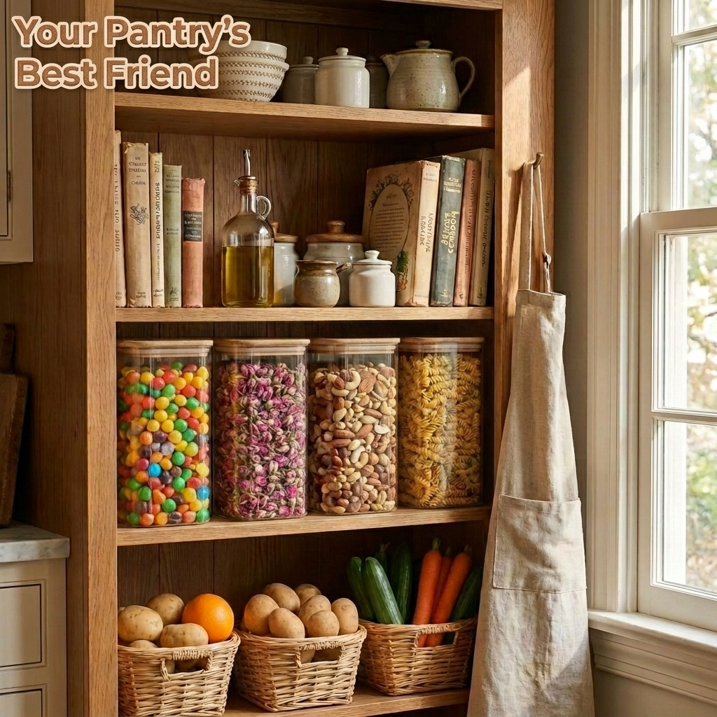 1.9 Qt Rectangle Plastic Food Storage Containers with Airtight Lids, Clear Food Jar,Plastic Jars with Bamboo Lids, Canister Set of 3, Pantry Organizers and Storage for Flour Cereal
