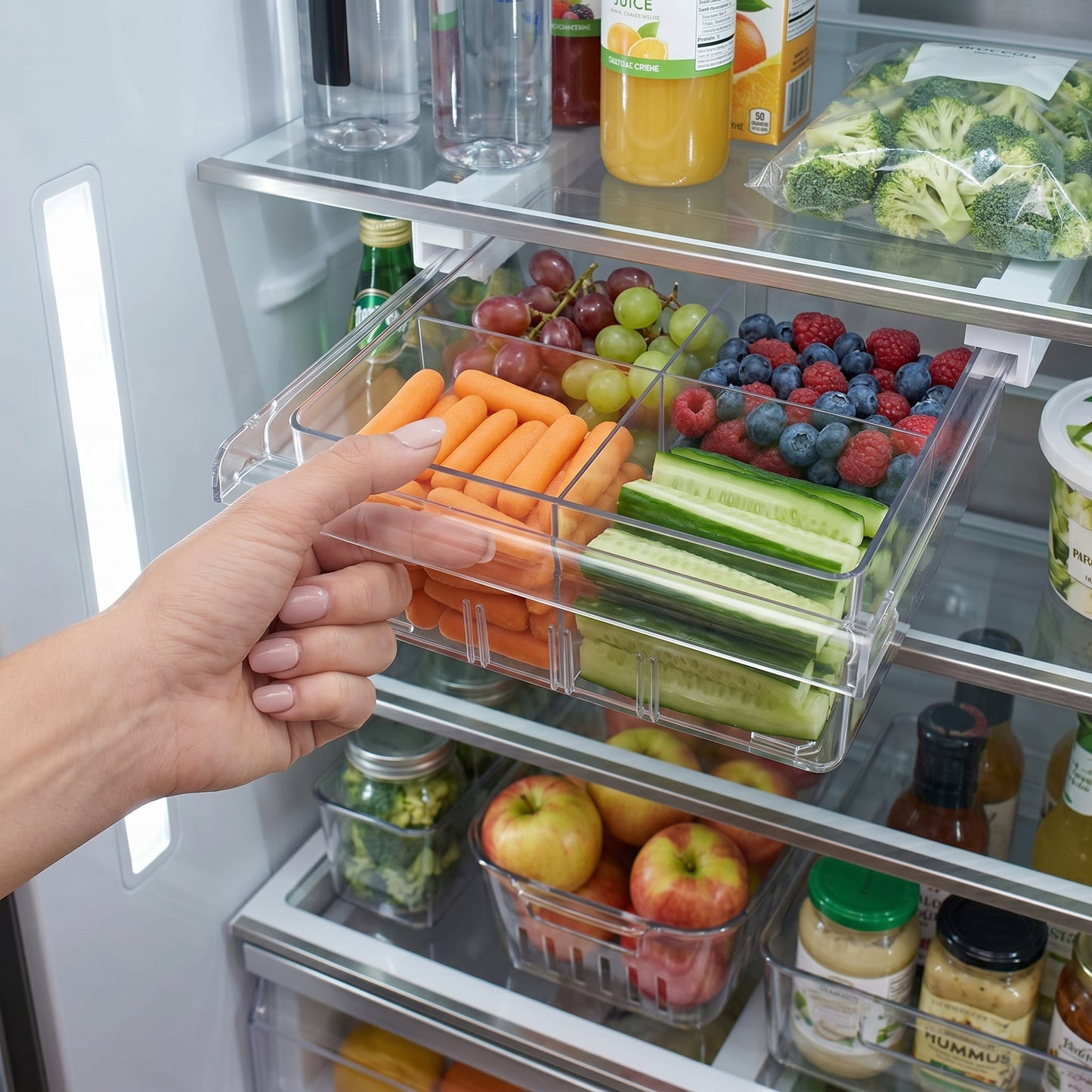 Extra-Deep Fridge Drawer Organizer, Clear Undershelf Refrigerator Organizers and Storage, Sturdy Fridge Drawer for Refrigerators Under 0.6"