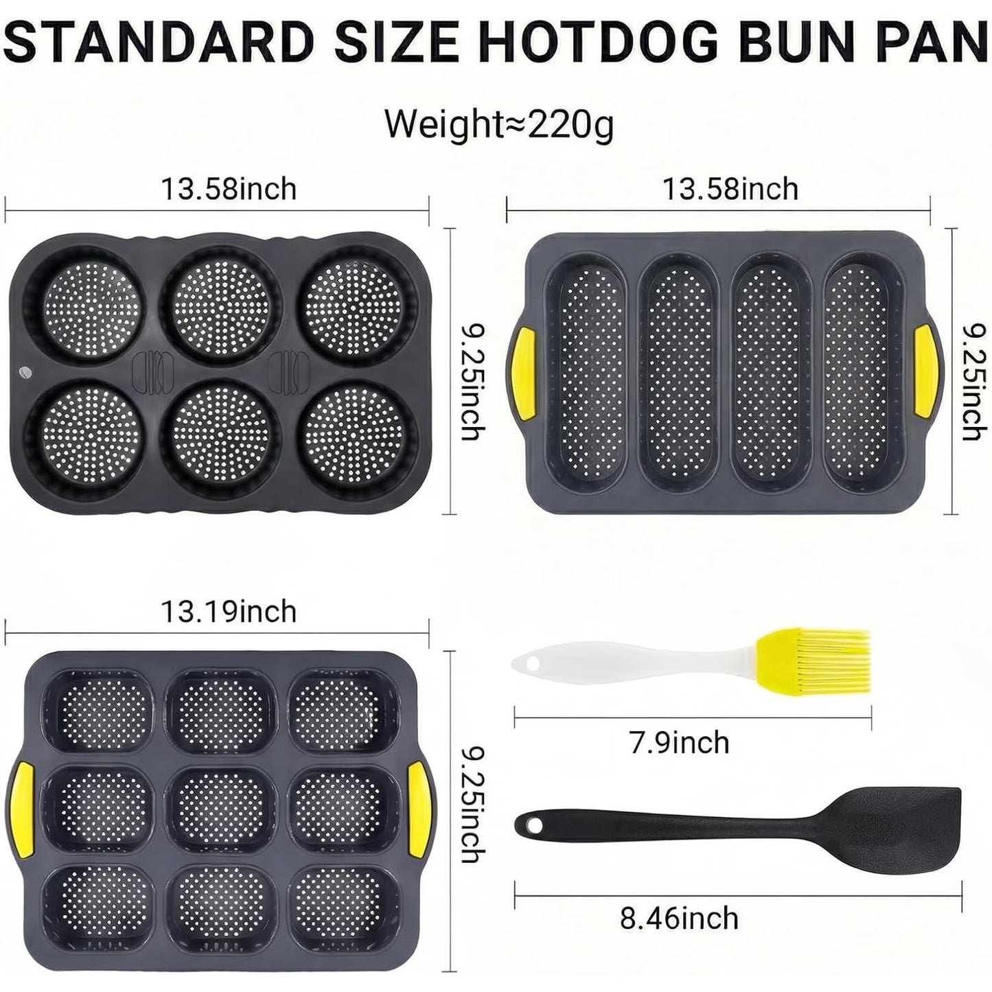 3 Pack Silicone Baguette Bread Pan, Nonstick French Bread & Hot Dog Bun Mold, Foldable Loaf Baking Pan for Hoagie Rolls, Easy Release, Dishwasher Safe, Gray