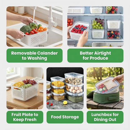 6 Pack Fruit Storage Containers for Fridge with Removable Colander, Leakproof Produce Keeper for Berries, Vegetables & Salad, All-in-One Wash & Store Food Containers, BPA Free