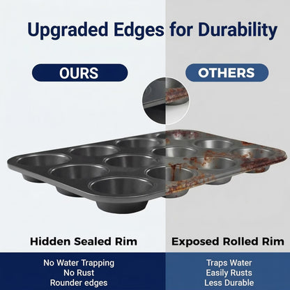 12-Cup Nonstick Muffin Pan Set of 2 — Carbon Steel Cupcake Trays for Brownies, Egg Bites & Standard Baking, Nesting Design