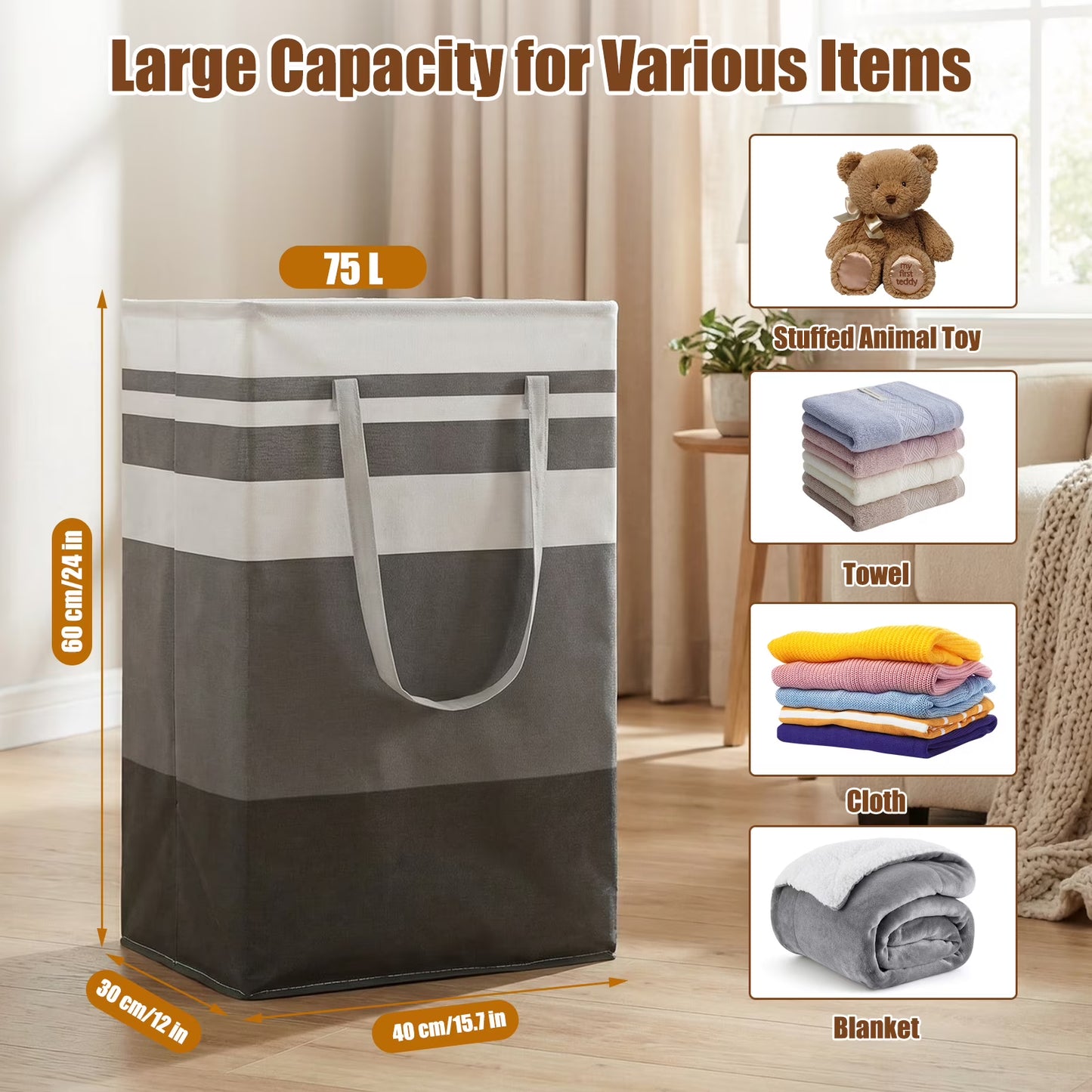 2 Pack Extra Large Laundry Basket, Waterproof & Collapsible Laundry Hamper with Heavy-Duty Handles, Freestanding Hamper for Clothes, Toys, Towels in Home Dorm
