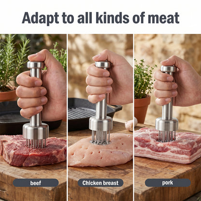 21-Needle Meat Tenderizer Tool - 304 Stainless Steel Manual Meat Prep for Beef, Pork & Chicken, Spring-Loaded Kitchen Tenderizer with Cleaning Brush