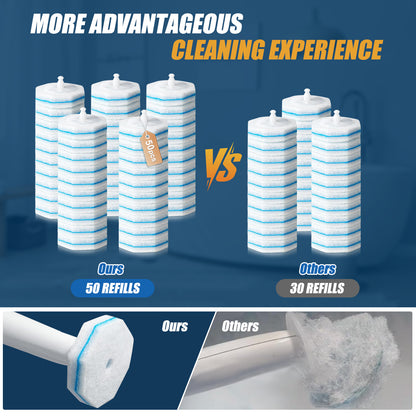 50PC Toilet Bowl Wand Refills, Replacement Heads for Bathroom Washroom Cleaning Pads, Disposable Toilet Brush Refills Compatible with Household Brushes Scrubbers Cleaning Refill Pack