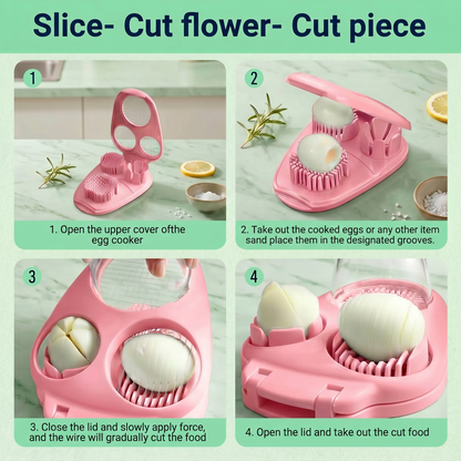 Versatile Hard Boiled Egg Slicer, Durable Egg Cutter for Hard Boiled Eggs and Mushrooms, Kitchen Gadget Egg Slicer Stainless Steel Design for Fruits, Pink