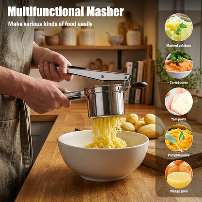 15oz Stainless Steel Potato Ricer – Heavy Duty with 4 Interchangeable Discs, Ergonomic Handle