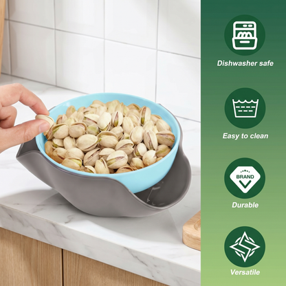 Double-Layer Pistachio Bowl with Shell Storage — Snack Serving Bowl for Nuts, Cherries & Olives, Top Bowl + Bottom Compartment Design, 8.3-Inch Diameter