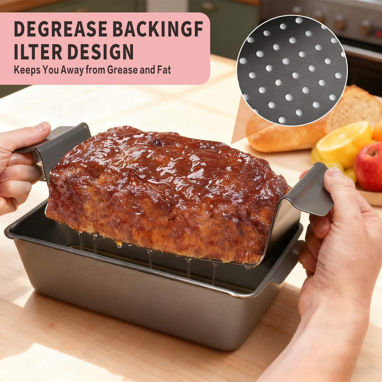 Meatloaf Pan with Drain Tray, 9x5 Inch Nonstick Loaf Baking Pan, Portable Lift & Serve Design for Meatloaf & Bread, Black Bakeware 1 (Pack)