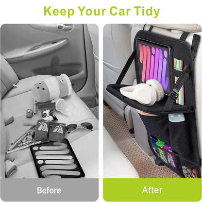 Black Car Backseat Organizer with 10 Storage Pockets & Tablet Holder, Kick Mats Protector for Kids, Perfect for Family Road Trips & Daily Travel Accessorie (2-Pack)