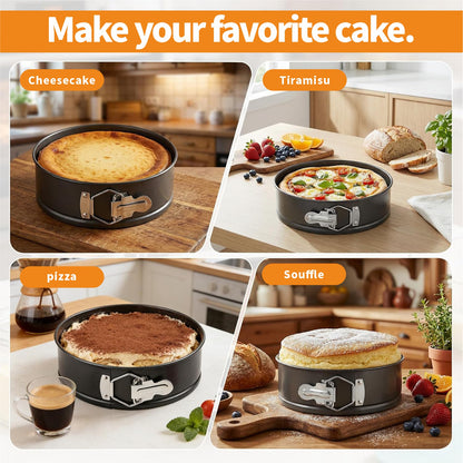 9 Inch Springform Pan Tin, Non-stick Removable Bottom Cake Pan, Leakproof & Easy Release, Includes 1 Pan, 3 Scrapers, and 50 PCS Parchment Paper for Baking