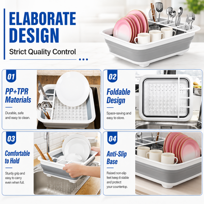 Collapsible Dish Drying Rack, Multifunctional Dish Rack with Removable Compartments, Foldable Small Dish Drainer for Kitchen Counter, RV & Camping Accessories, Escurridor de Platos para Fregadero