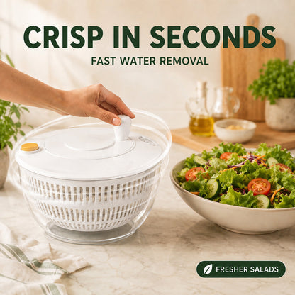 Large Salad Spinner and Slicer, 5.3 Qt 3-in-1 Vegetable Fruit Wash Bowl, Lettuce Washer with 5-Blade Slicer & Egg Yolk Strainer for Fast Salad Prep (White)