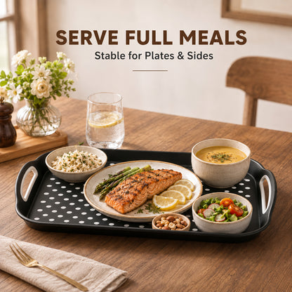 Non Slip Serving Tray with Handles, Rubber Gripped Lap Food Trays for Eating, Dishwasher Safe, Ideal for Breakfast, Snack, Fruit, Dessert, Beverage & Dinner (2 pack Black)