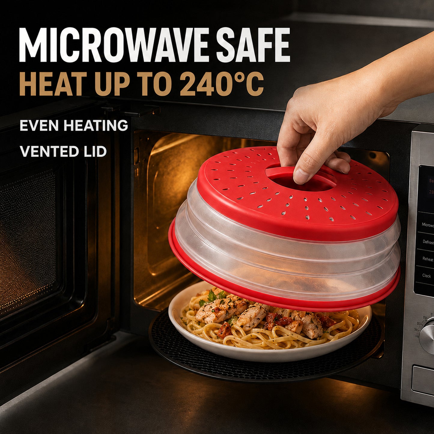 Collapsible Microwave Food Cover, Microwave Splatter Guard with Steam Vent, Dishwasher Safe Kitchen Plate Cover, 2 Pack Red