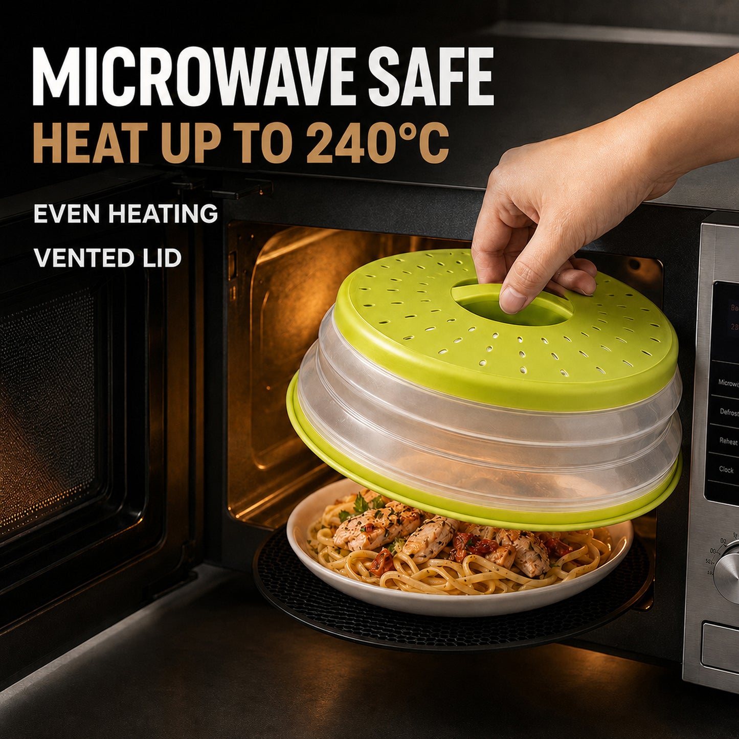 Collapsible Microwave Food Cover, Microwave Splatter Guard with Steam Vent, Dishwasher Safe Kitchen Plate Cover, 2 Pack Green