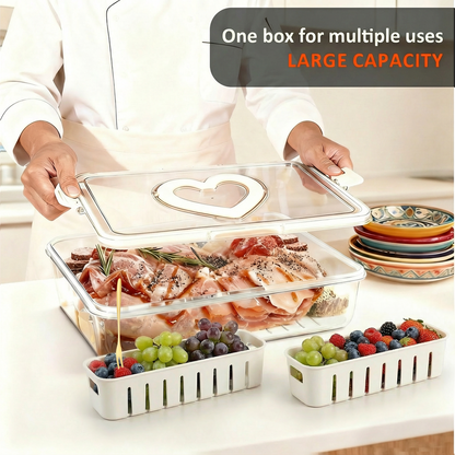 Snackle Box Container – 4 Compartment Divided Serving Tray with Lid & Handle, Portable White